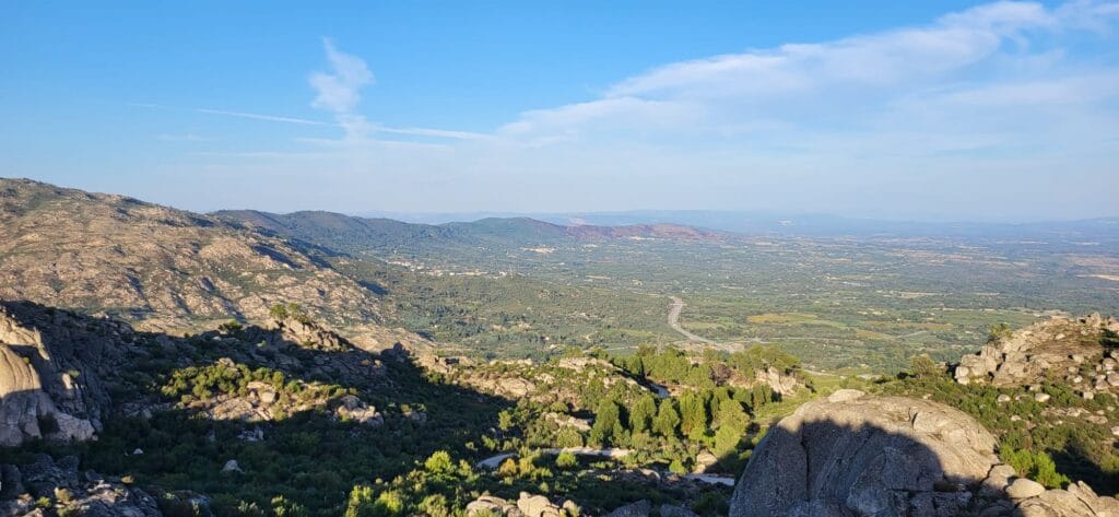 Country road with distant Serra da Estrela mountains in Central Portugal