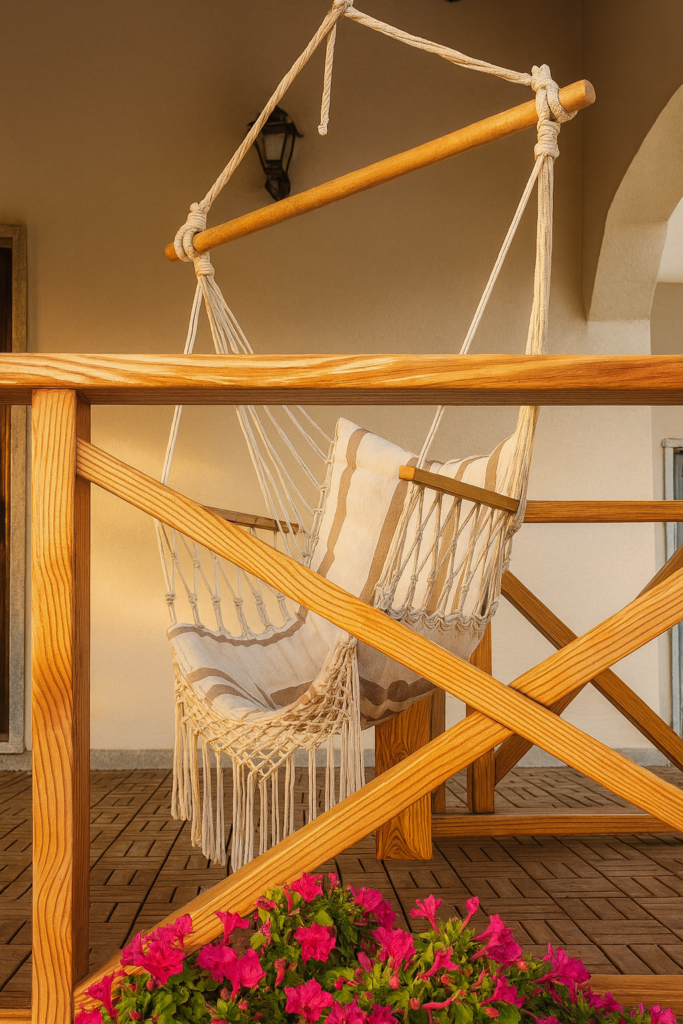Hammock chair on veranda in rural Portugal